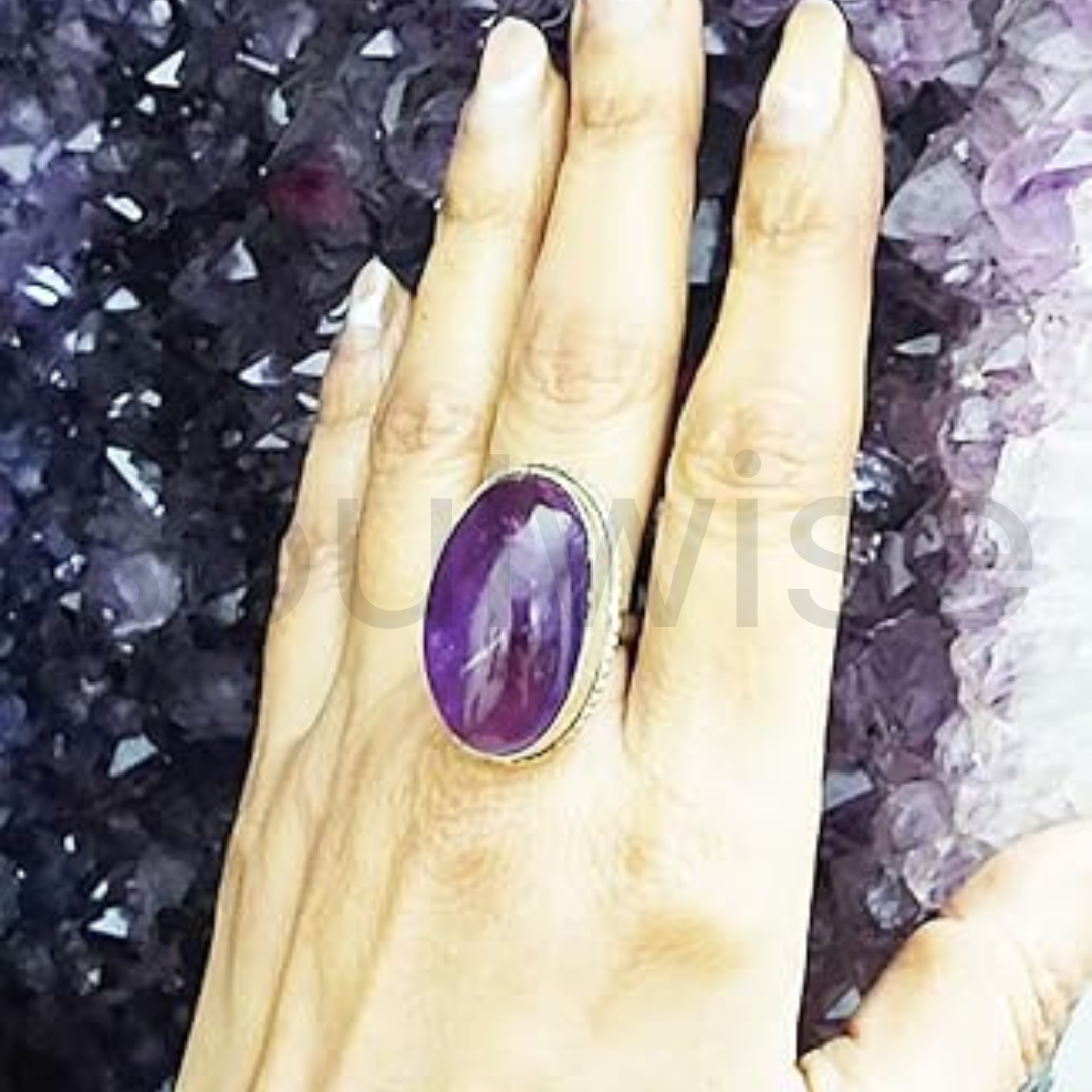 Soulwise Amethyst Ring – Adjustable Natural Crystal Healing Ring for Women & Men – Raw Amethyst Gemstone Jewelry for Energy, Balance & Style