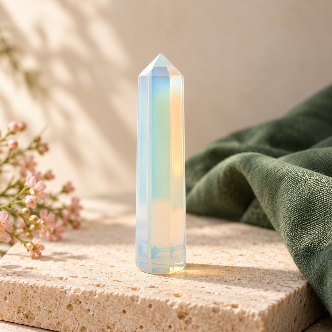 Opalite Crystal Pencil – Opalescent Healing Crystal Point for Inner Peace, Emotional Balance, Positive Energy, Reiki, Meditation, Chakra Balancing & Spiritual Home Décor