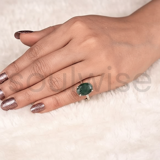 Green Aventurine Gemstone Ring in German Silver – Natural Crystal Ring for Luck, Prosperity & Heart Chakra Healing | Handmade Boho Spiritual Jewelry for Women
