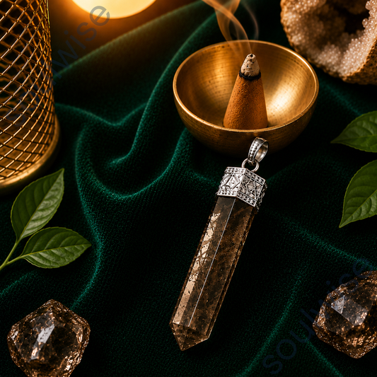 Natural Smoky Quartz Pencil Pendant – Healing Crystal Necklace for Grounding, Protection, Emotional Balance & Positive Energy