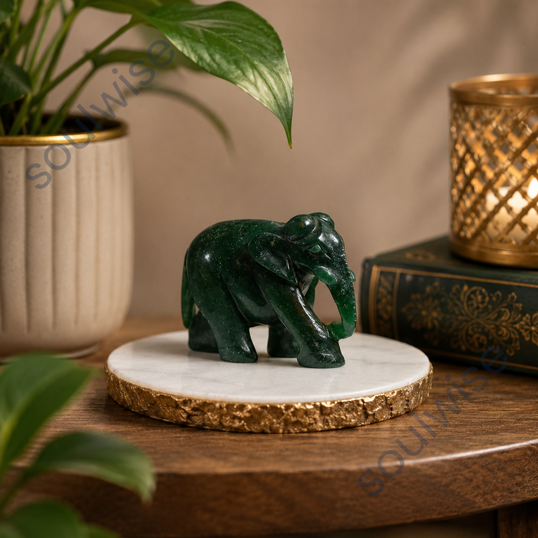 Green Aventurine Elephant Statue | Crystal Elephant for Luck, Prosperity, Success & Positive Energy | Vastu & Feng Shui Decor.