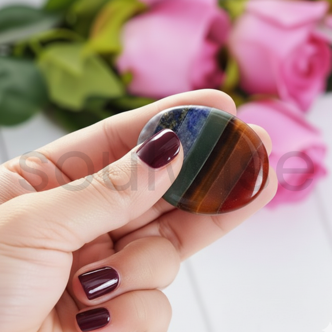Seven Chakra Worry Stone – Natural Healing Crystal for Chakra Balancing, Stress Relief, Meditation, and Positive Energy