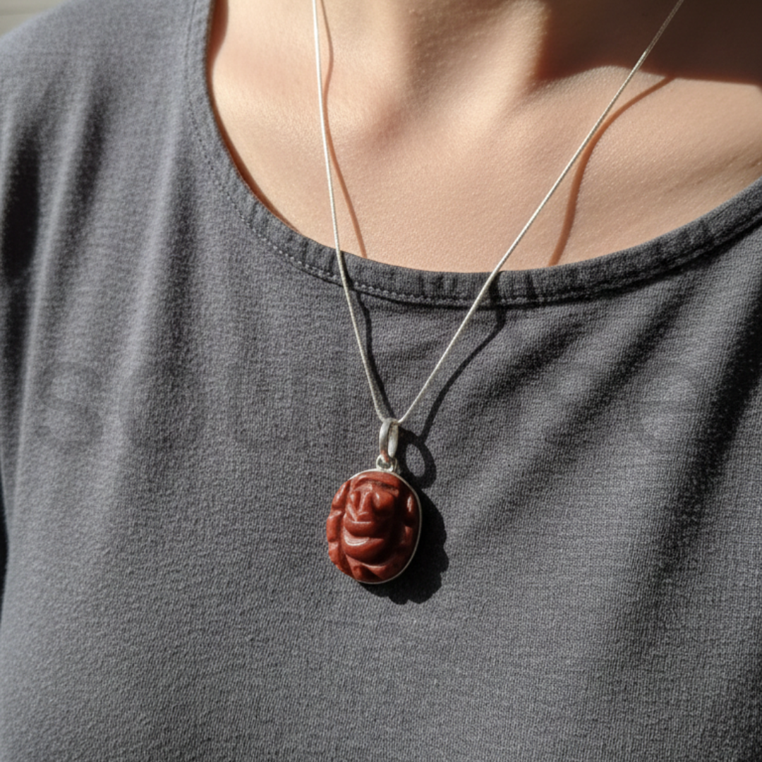 Red Jasper Ganesh Ji Pendant Genuine Carved Stone