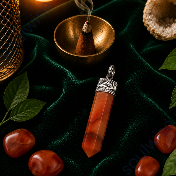 Natural Red Carnelian Pencil Pendant – Healing Crystal Necklace for Energy, Motivation, Confidence & Personal Growth