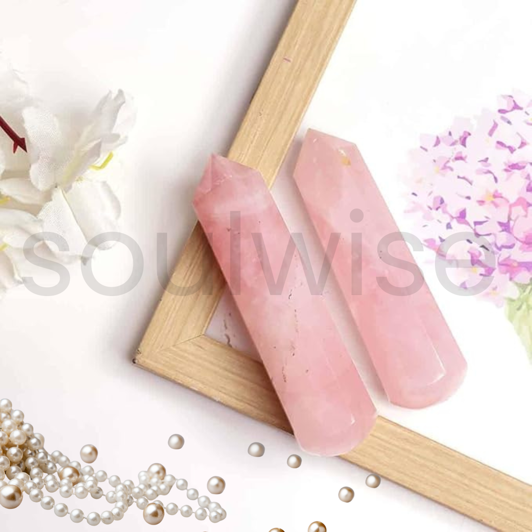 Soulwise AuraGuardian Rose Quartz Energy Wand – 100-150g for Healing, Aura Cleansing & Chakra Activation