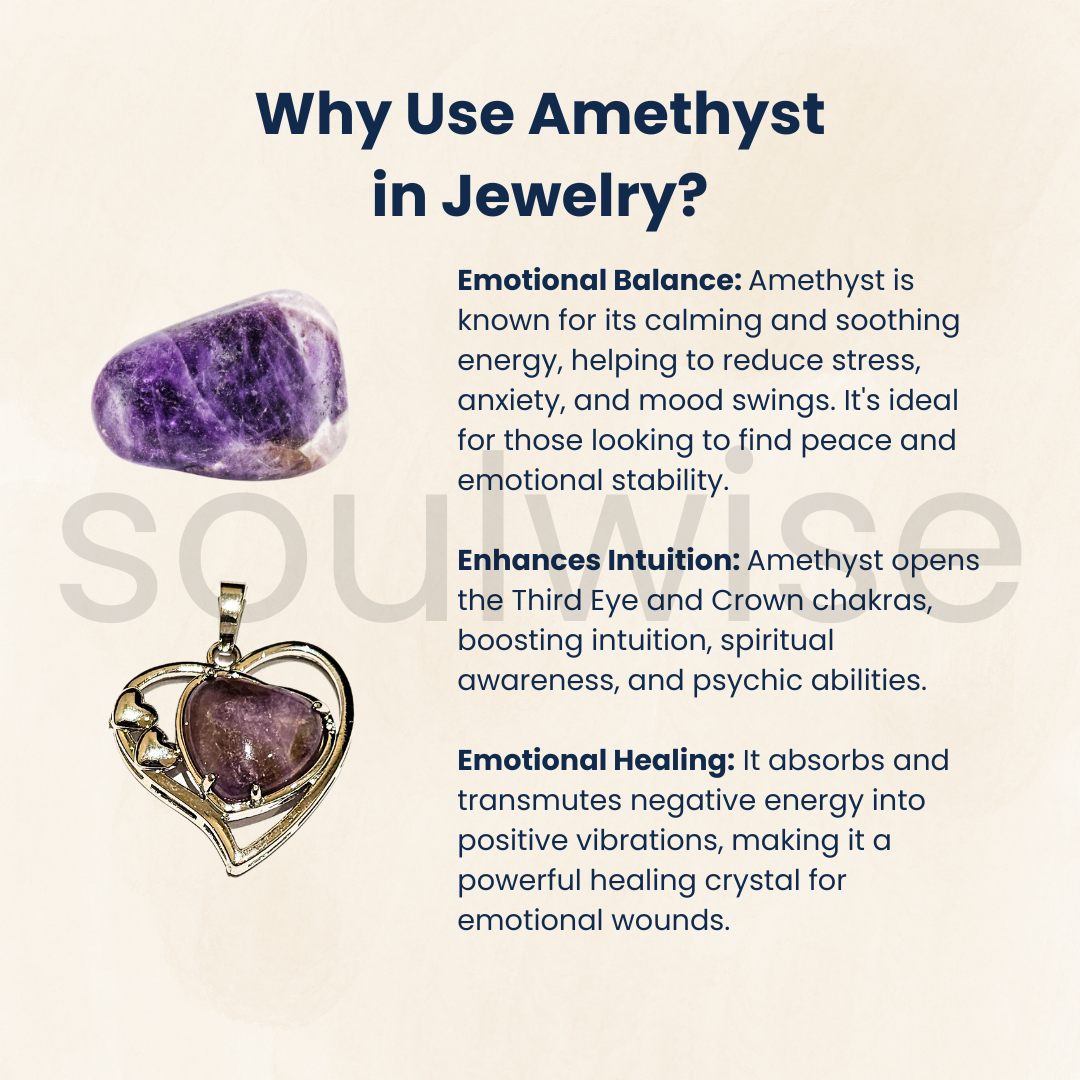 Heart-Shaped Amethyst Crystal Pendant for Women | Natural Healing Stone Jewelry for Love & Calm .