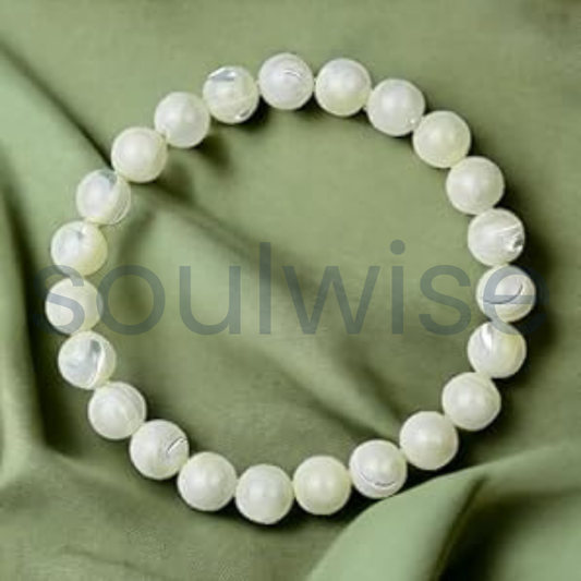 Mother of Pearl Bracelet 8mm – Natural Shell Beads for Calm, Emotional Balance & Harmony | Healing Crystal Jewelry