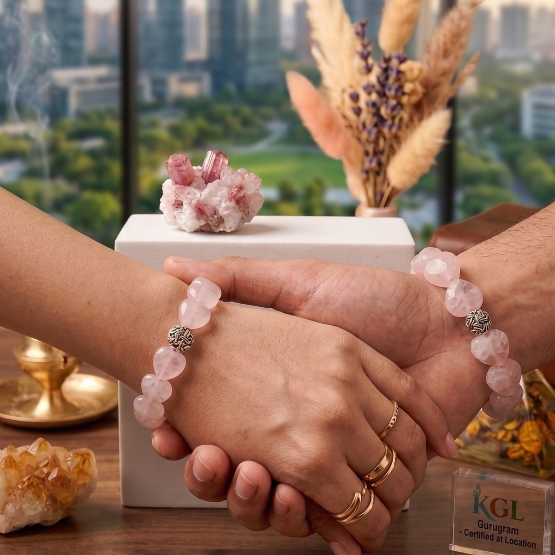 Natural Rose Quartz Heart Shaped Bracelet – Pink Healing Crystal Bracelet for Love, Self-Love, Emotional Balance, Relationship Harmony & Positive Energy | Jewelry for Women & Girls