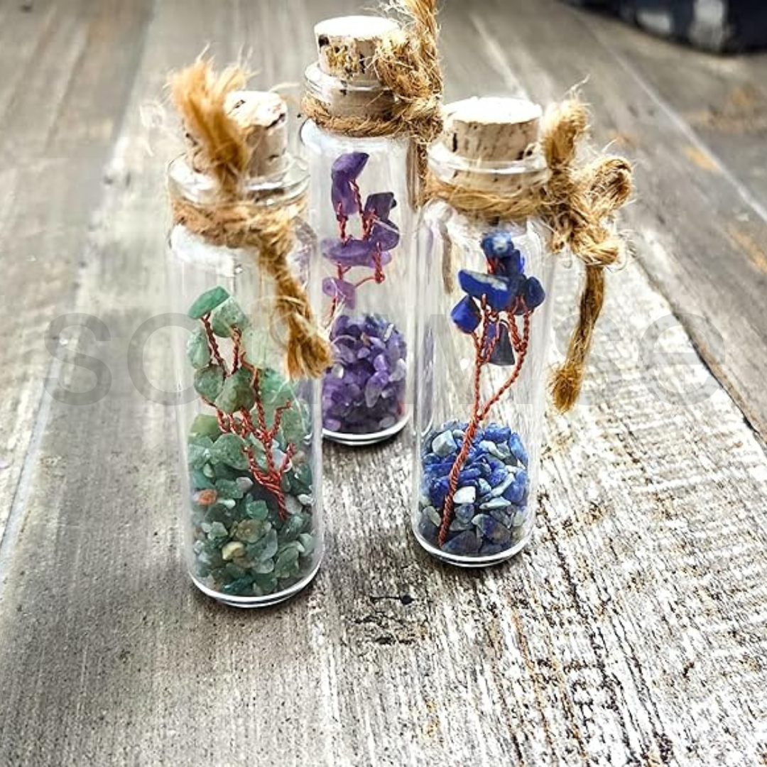 Crystal Wish Bottle with Tree of Life Symbol,Manifest Success, Wealth & Abundance, Set of Amethyst, Green Aventurine, Lapis Lazuli,
