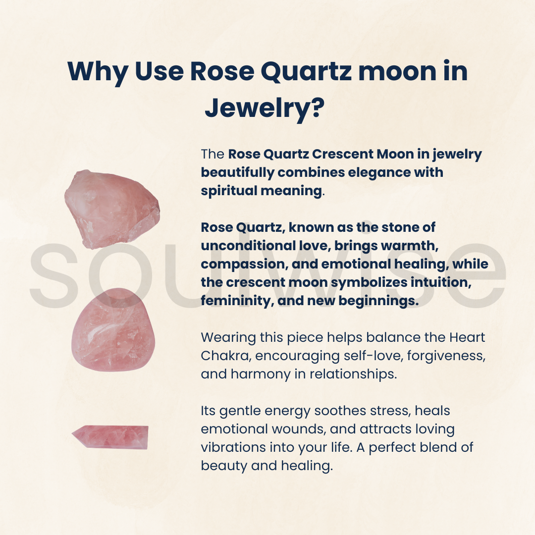 Soulwise Rose Quartz Natural Crystal Pink Crescent Moon Stone – Hand-Polished Half Moon Shape for Healing, Jewelry Making, Chakra Balancing & Decor – 1 Piece