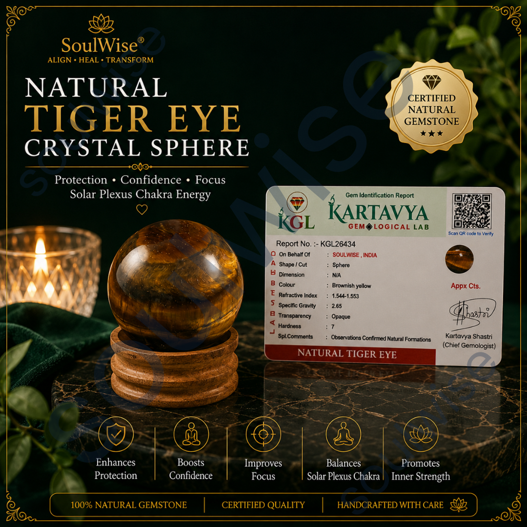 Tiger Eye Crystal Sphere (60–65mm) – Natural Tiger’s Eye Healing Crystal Ball for Meditation, Reiki, Chakra Balancing & Home Décor
