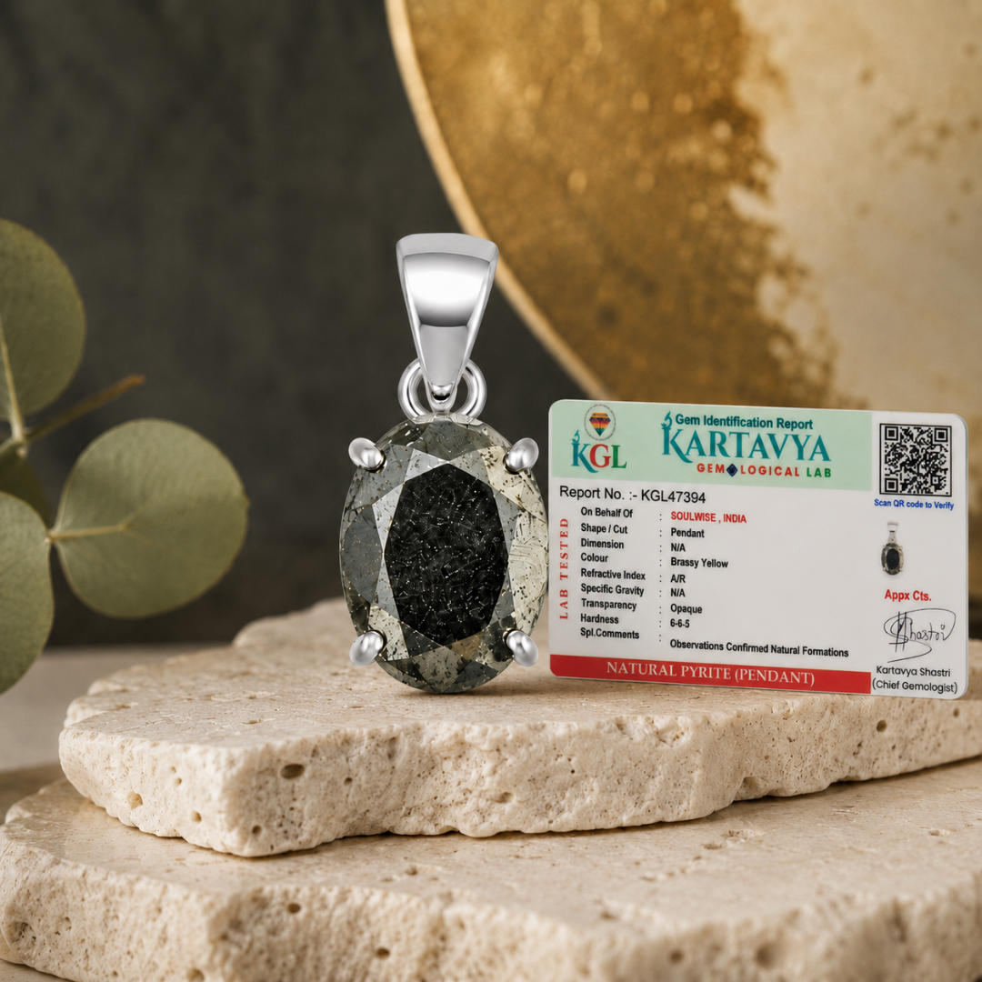 Natural Pyrite Gemstone Pendant – Oval-Cut Prosperity Crystal Jewellery