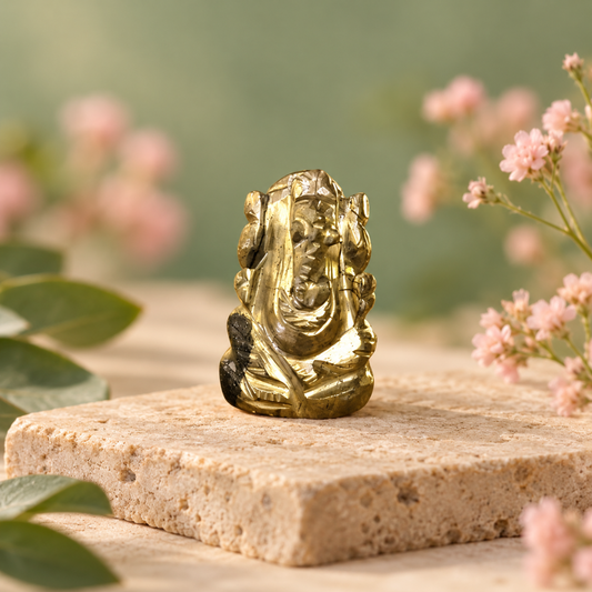 Pyrite Ganesha Idol 1 Inch – Miniature Ganesh Figurine for Home Mandir, Office Desk & Gifting