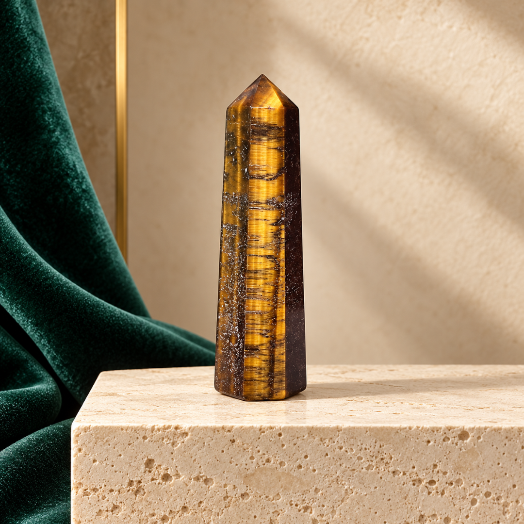 Natural Tiger Eye Crystal Pencil – Healing Gemstone Point for Protection, Confidence, Courage, Wealth, Prosperity, Reiki, Meditation, Chakra Balancing & Positive Energy