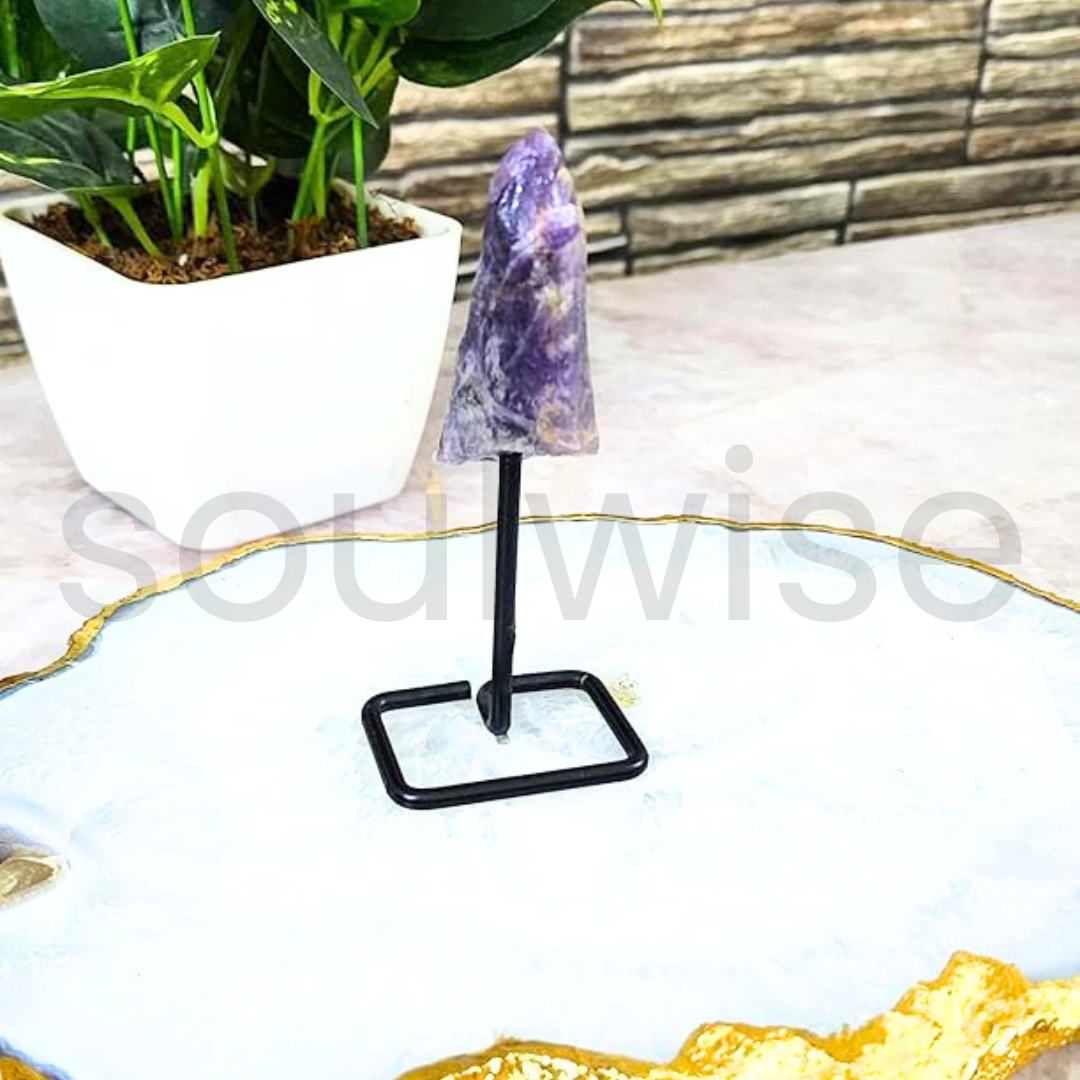 Amethyst Cluster on Metal Stand – 3" Natural Healing Crystal for Home Decor, Meditation, Reiki & Positive Energy