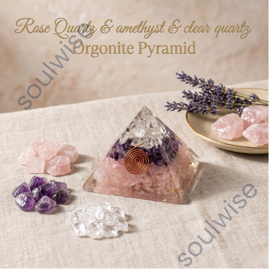 Rose Quartz Orgonite Pyramid – Crystal Energy Pyramid for Love, Harmony & Spiritual Décor