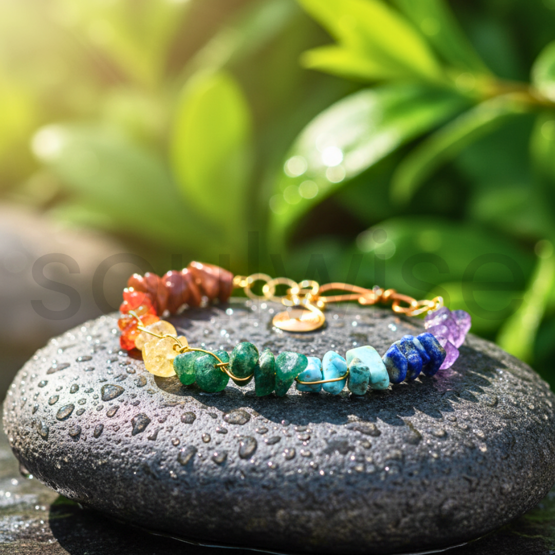 7 Chakra Healing Crystal Bracelet with Copper Reiki Symbol