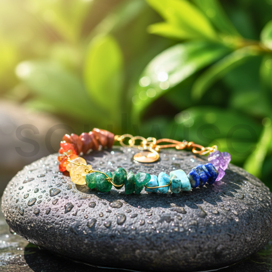 7 Chakra Healing Crystal Bracelet with Copper Reiki Symbol