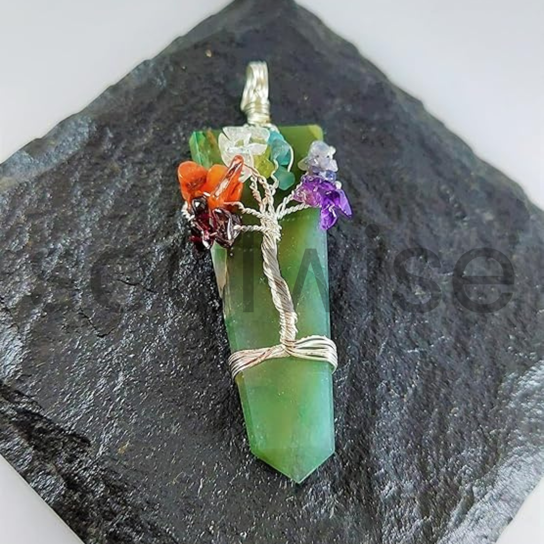 Green Aventurine Pendant with 7 Chakra Crystals – Natural Healing Stone Necklace for Luck, Energy Balance & Chakra Alignment