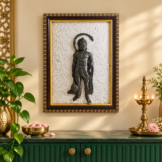 Lord Hanuman Pyrite & Selenite Healing Frame | Spiritual Crystal Décor for Protection, Strength & Positive Energy