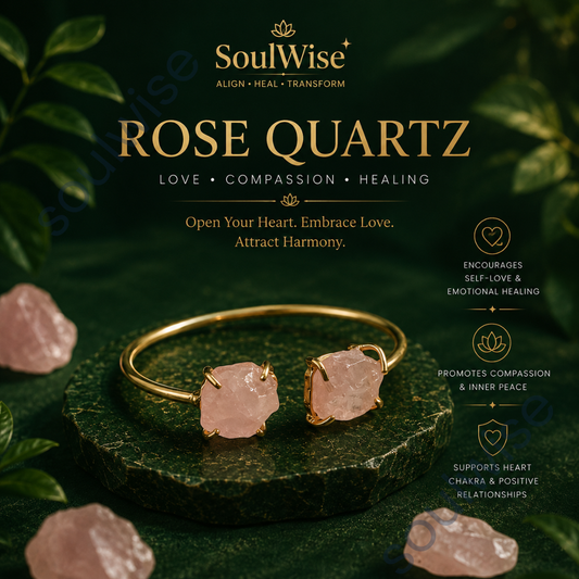 Double Cuff Raw Rose Quartz Bangle – Natural Healing Crystal Bracelet for Love, Emotional Healing, Self-Love & Heart Chakra Balance