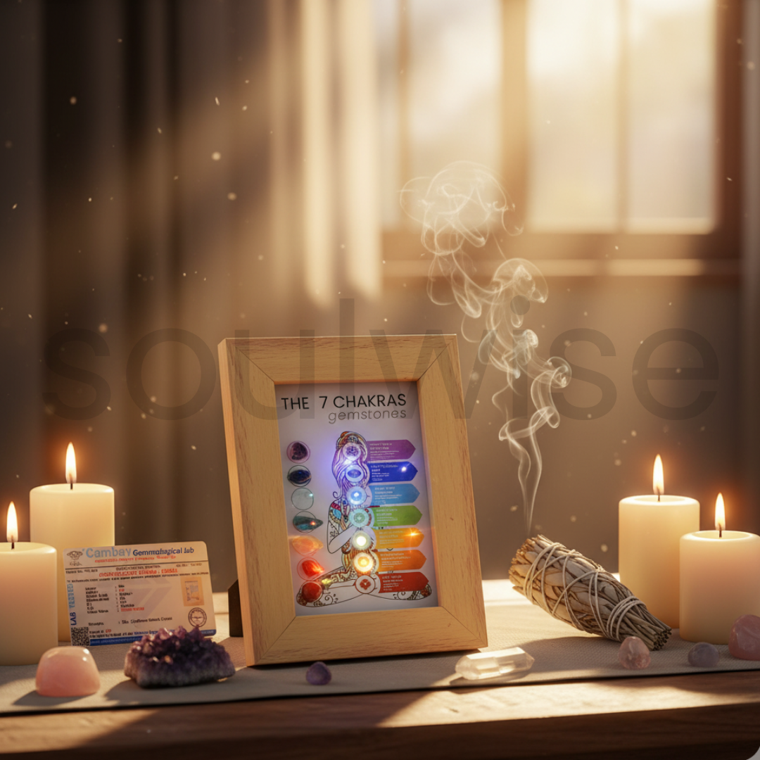 सकारात्मक ऊर्जा और ध्यान के लिए 7 चक्र हीलिंग क्रिस्टल फ्रेम