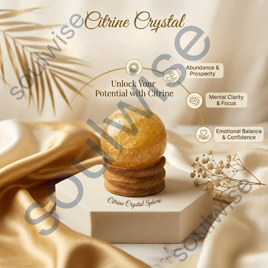 Citrine Healing Crystal Sphere – Natural Gemstone Ball for Wealth, Success, Good Fortune, Joy & Positive Energy | Polished Crystal Sphere for Meditation, Reiki & Home Décor