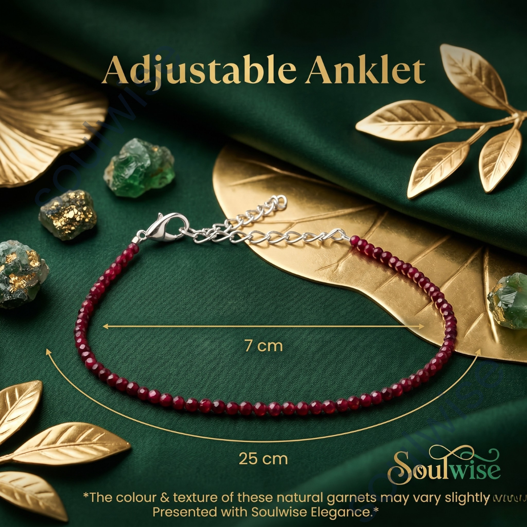 Natural Garnet Anklet – Healing Crystal Anklet for Passion, Confidence, Strength & Positive Energy | Adjustable Gemstone Jewelry for Women
