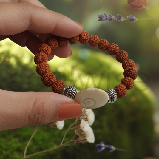 Rudraksha Bracelet with Gomti Chakra Charm – Natural Spiritual Bracelet for Protection, Prosperity & Positive Energy