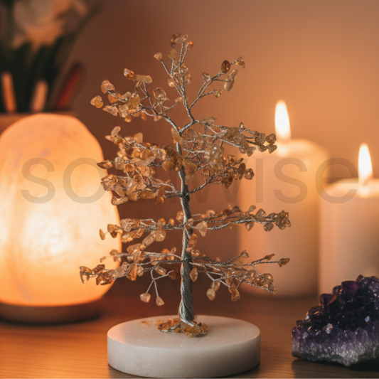 Citrine Crystal Tree with Quartz Base, 8" Energy Healing Crystal for Joy.