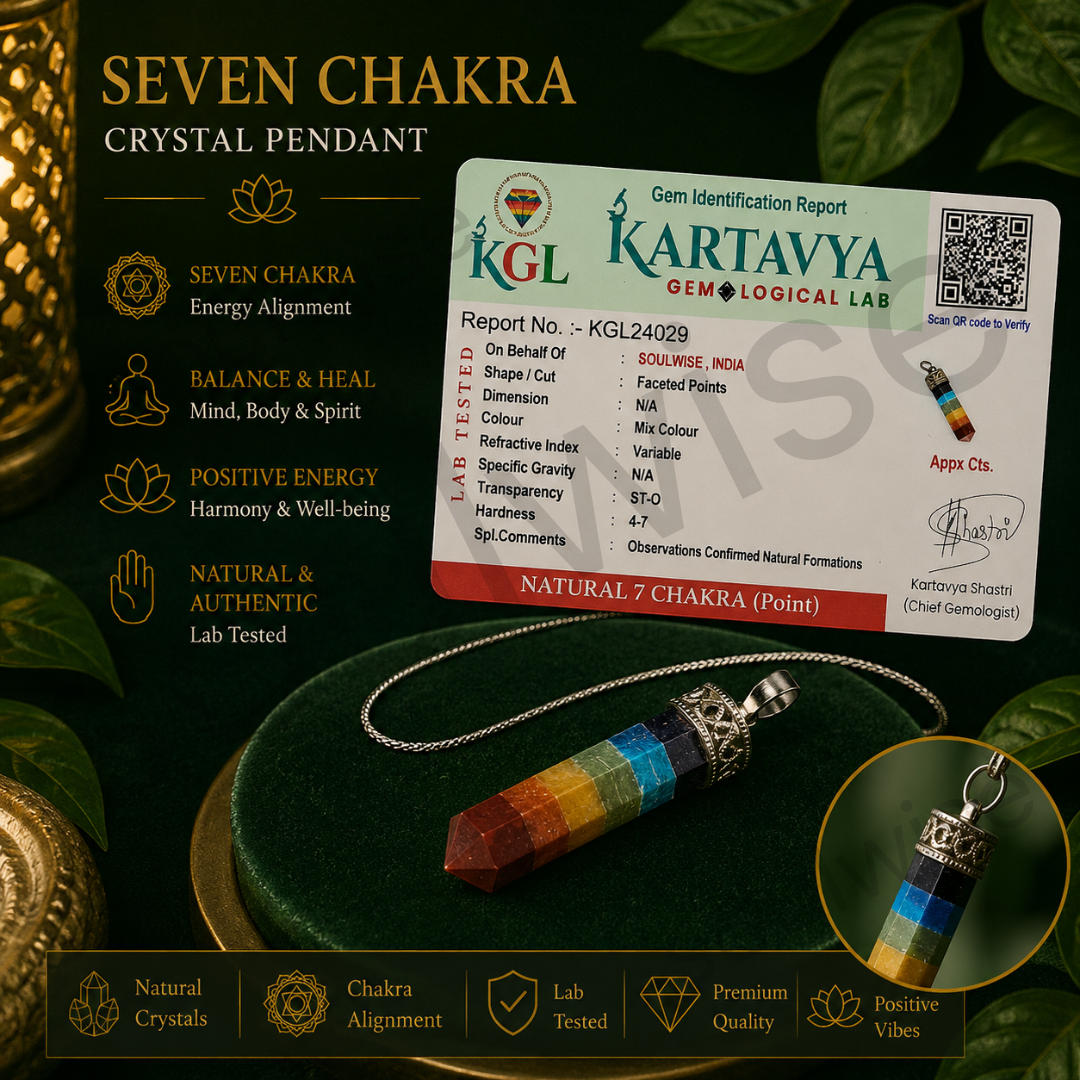 Seven Chakra Crystal Pendant – Healing Energy Necklace for Meditation, Yoga, and Chakra Balancing.