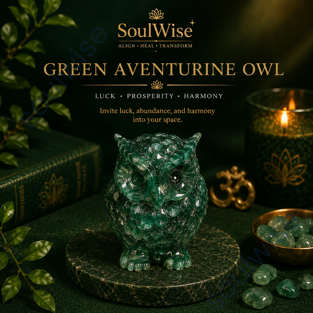 Green Aventurine Owl – Natural Crystal Owl for Prosperity, Wisdom, Good Luck & Positive Energy | Spiritual Home & Office Décor