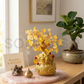 Bonsai Citrine Tree Money Tree Feng Shui,Gold Crystal Ornaments with 6 Hanging Coin Charms for Health, Wealth and Happiness((7 x 3 inch)
