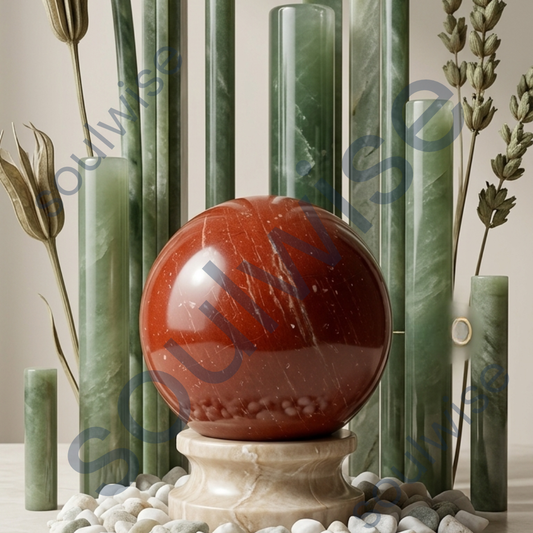 Red Jasper Crystal Sphere (50–55mm) with Wooden Stand – Natural Healing Crystal Ball for Reiki, Meditation, Chakra Balancing & Home Décor