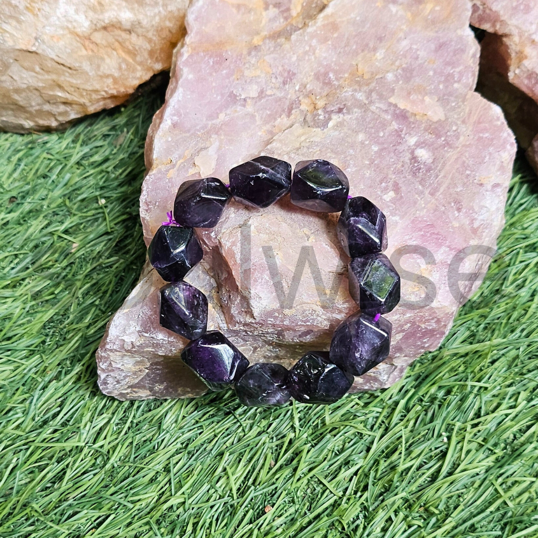 Amethyst cut stone tumble bracelet for good relationship, happiness, peace & business success