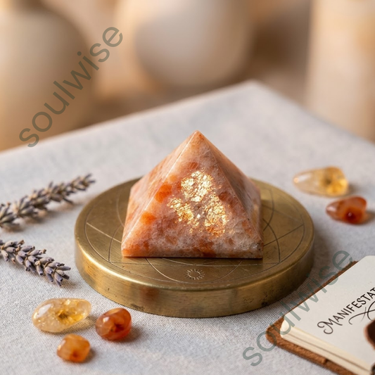 Natural Sunstone Crystal Pyramid – Gemstone Energy Pyramid for Positivity, Confidence & Spiritual Décor
