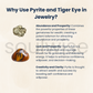 Soulwise Tiger's Eye and Pyrite Beads Bracelet with Hamsa Hand Charm, 8 mm, good luck, prosperity and protection.