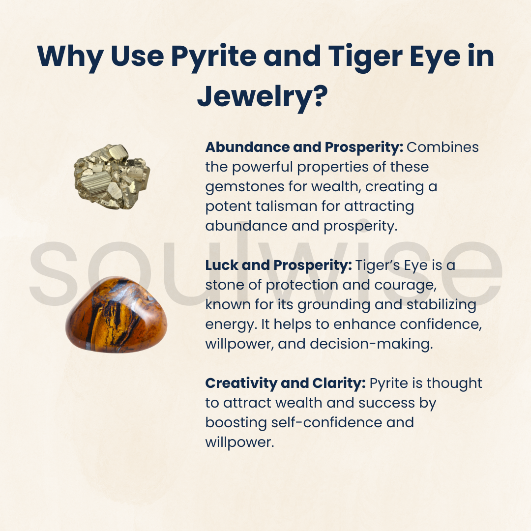 Soulwise Tiger's Eye and Pyrite Beads Bracelet with Hamsa Hand Charm, 8 mm, good luck, prosperity and protection.