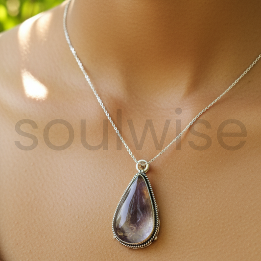 Natural Amethyst Cabochon Pendant – Genuine Crystal Necklace (Mixed Shapes, Random Pick) for Calm, Protection & Reiki Healing Energy