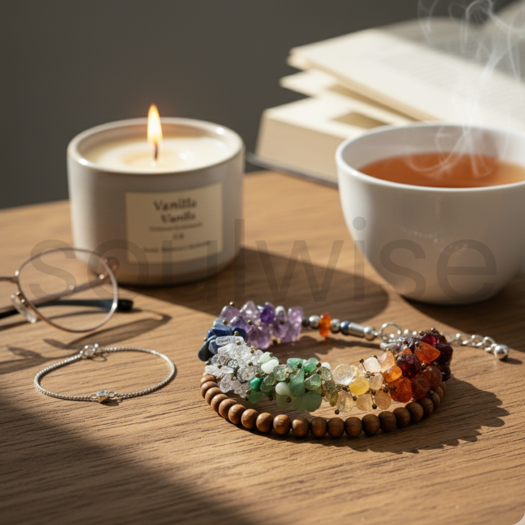 Seven  Chakra Healing Crystal Chip Bracelet – Natural Gemstone Energy Balance Bracelet for Women & Men