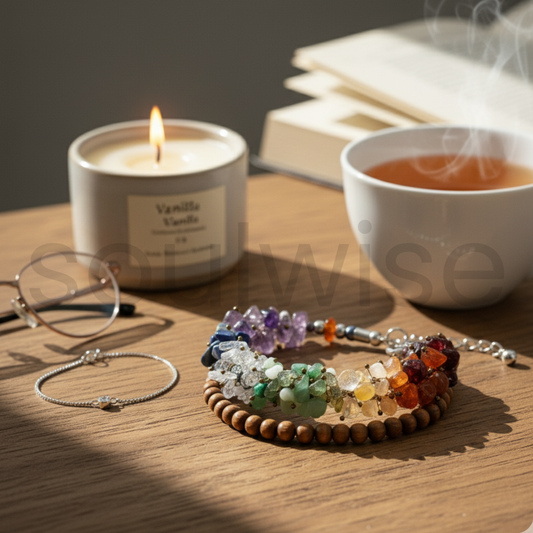 Seven  Chakra Healing Crystal Chip Bracelet – Natural Gemstone Energy Balance Bracelet for Women & Men