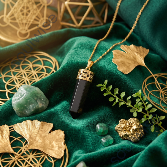 Black Tourmaline Pencil Pendant – Natural Healing Crystal Necklace for Protection, Grounding & Positive Energy
