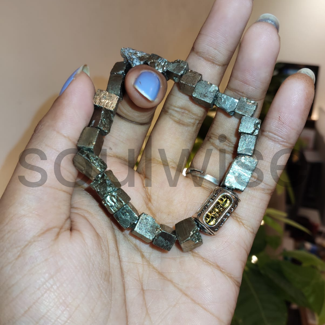 Raw Pyrite Crystal Bracelet with Vajra Charm – Natural Protection Stone Jewelry