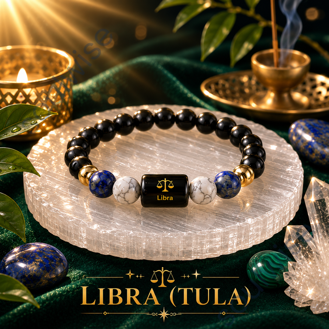 Libra (Tula Rashi) Zodiac Bracelet – Natural Howlite & Lapis Lazuli Crystal Bracelet for Balance, Harmony & Wisdom