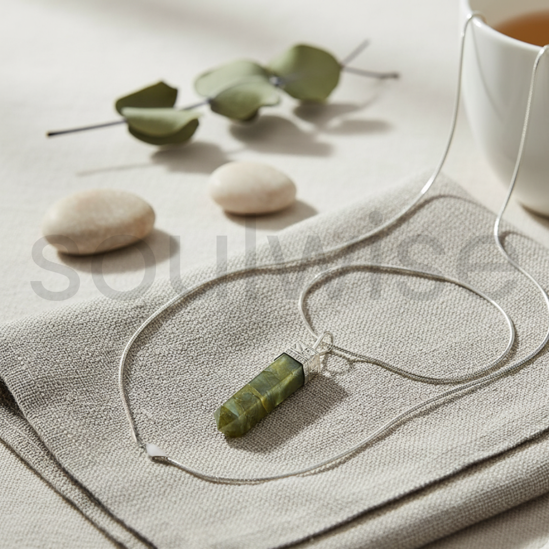 Labradorite Crystal Pencil Pendant Necklace – Handmade Natural Gemstone Point Pendant