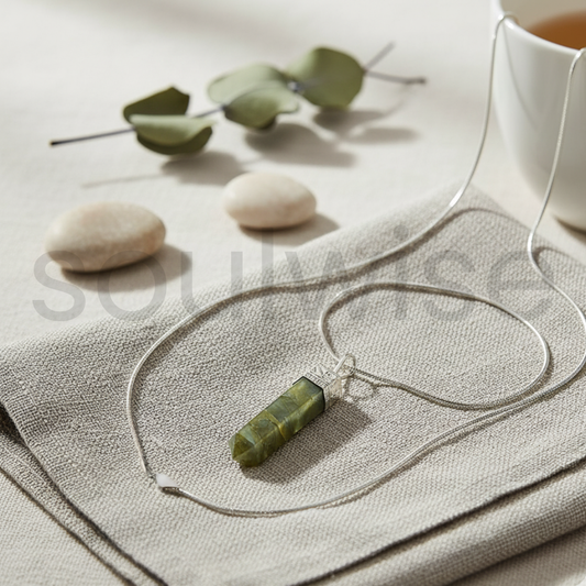 Labradorite Crystal Pencil Pendant Necklace – Handmade Natural Gemstone Point Pendant