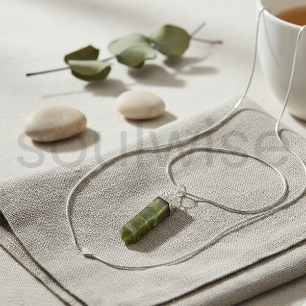 Labradorite Crystal Pencil Pendant Necklace – Handmade Natural Gemstone Point Pendant