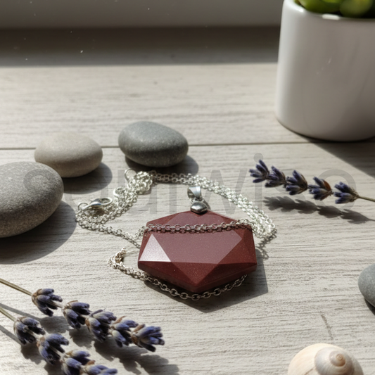 Red Jasper Hexagon Pendant – Natural Healing Crystal Necklace for Grounding, Stability & Strength | Genuine Protection Stone