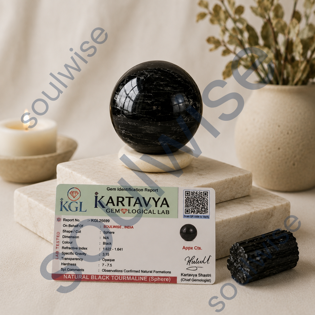 Black Tourmaline Healing Crystal Sphere – Natural Protection Crystal Ball for Energy Cleansing, Grounding & Chakra Balancing | Polished Gemstone Sphere for Meditation, Reiki & Home Décor