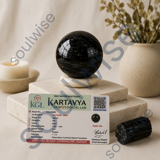 Black Tourmaline Healing Crystal Sphere – Natural Protection Crystal Ball for Energy Cleansing, Grounding & Chakra Balancing | Polished Gemstone Sphere for Meditation, Reiki & Home Décor